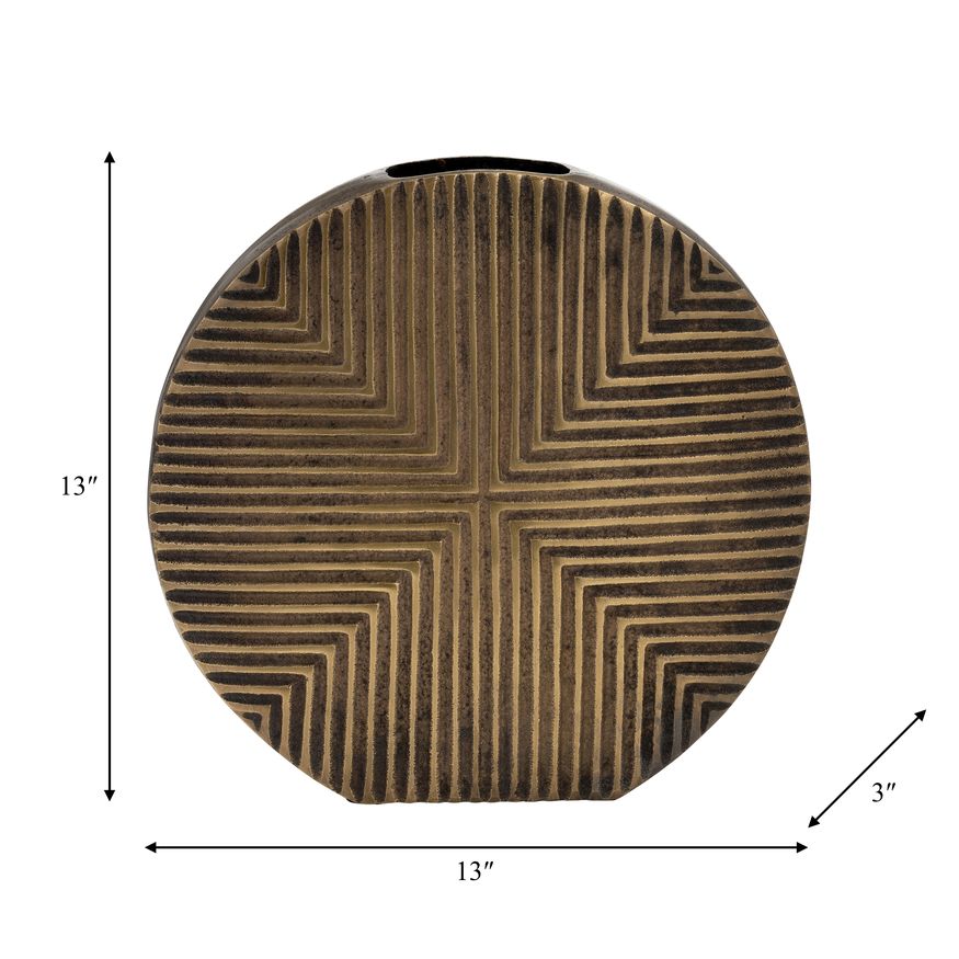 Sagebrook - 13" Metal Round Ribbed Vase in Brass Antique
