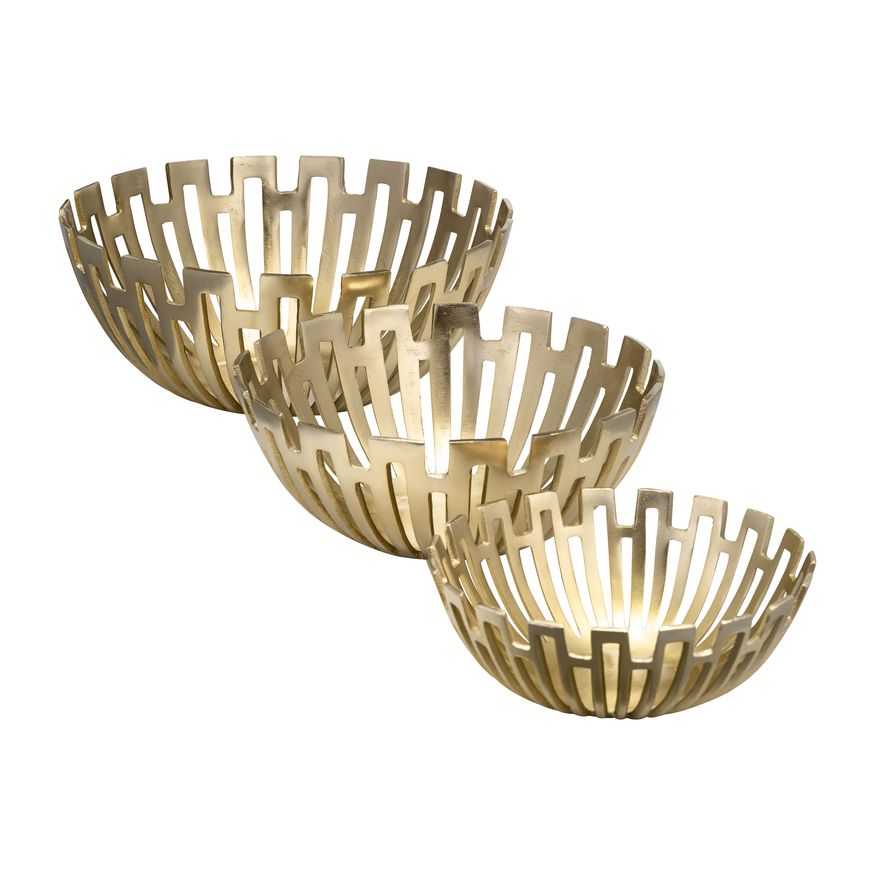 Sagebrook - 11"/14"/16" Metal Geometric Bowls (Set Of 3) in Gold
