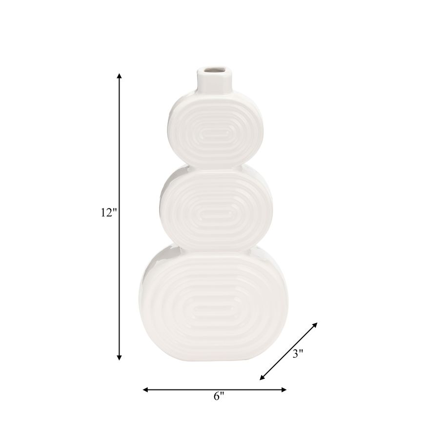 Sagebrook 12" Ceramic Stacked Circles Vase - White