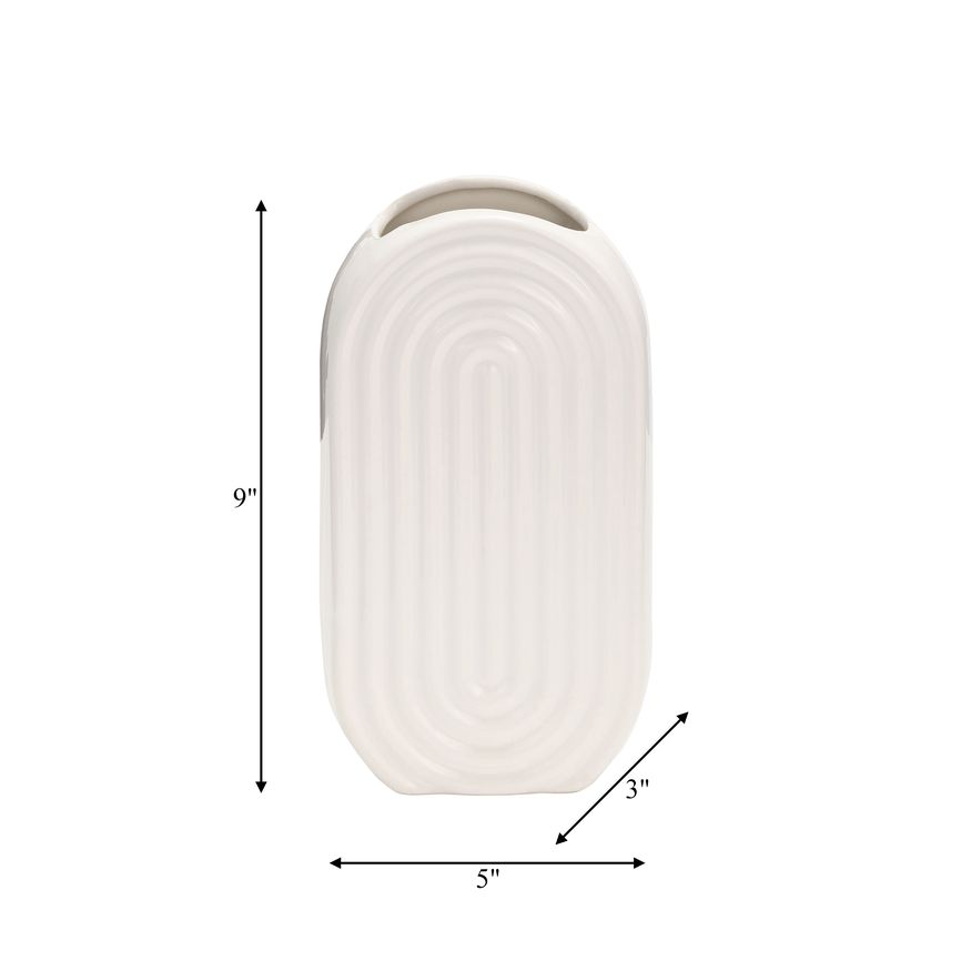 Sagebrook 9" Ceramic Oval Ridged Vase - White