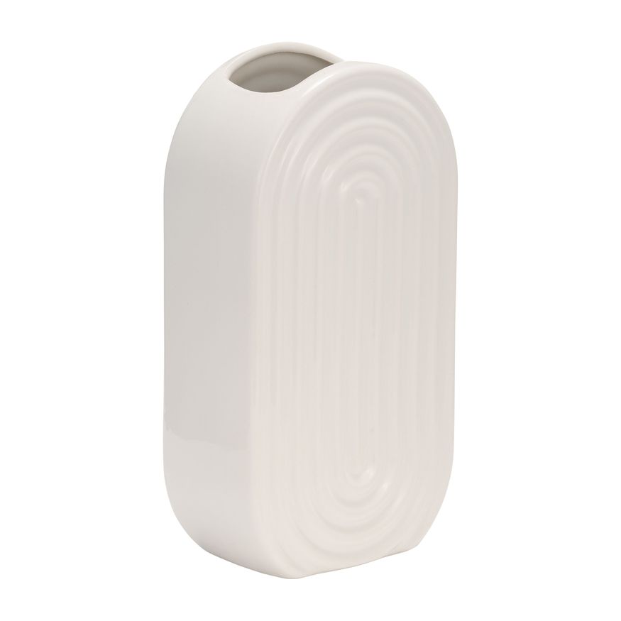 Sagebrook 11" Ceramic Oval Ridged Vase - White