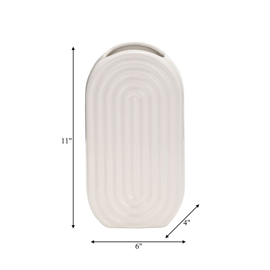 Sagebrook 11" Ceramic Oval Ridged Vase - White