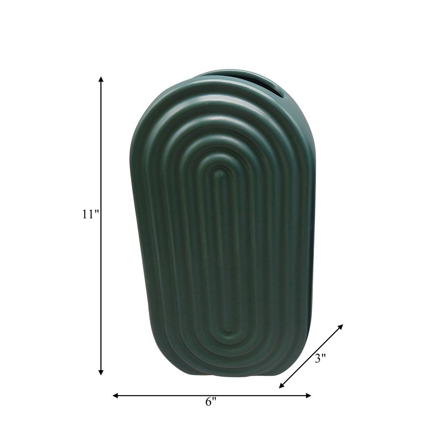Sagebrook 11" Ceramic Oval Ridged Vase - Deep Teal