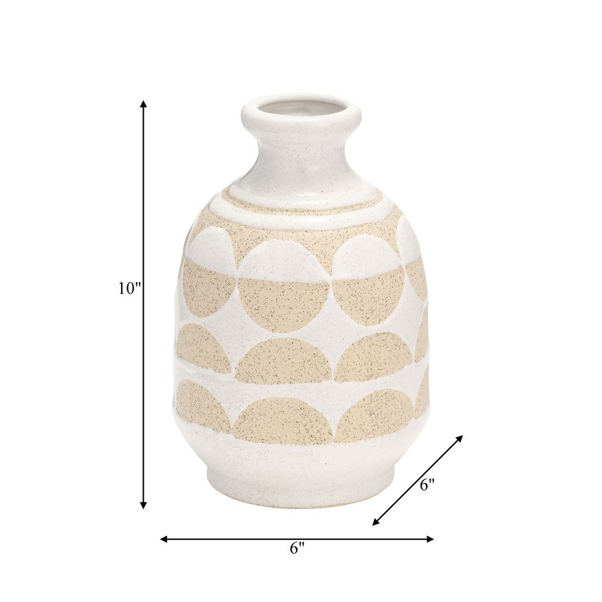 Sagebrook 10" Ceramic Half Circles Vase - Ivory