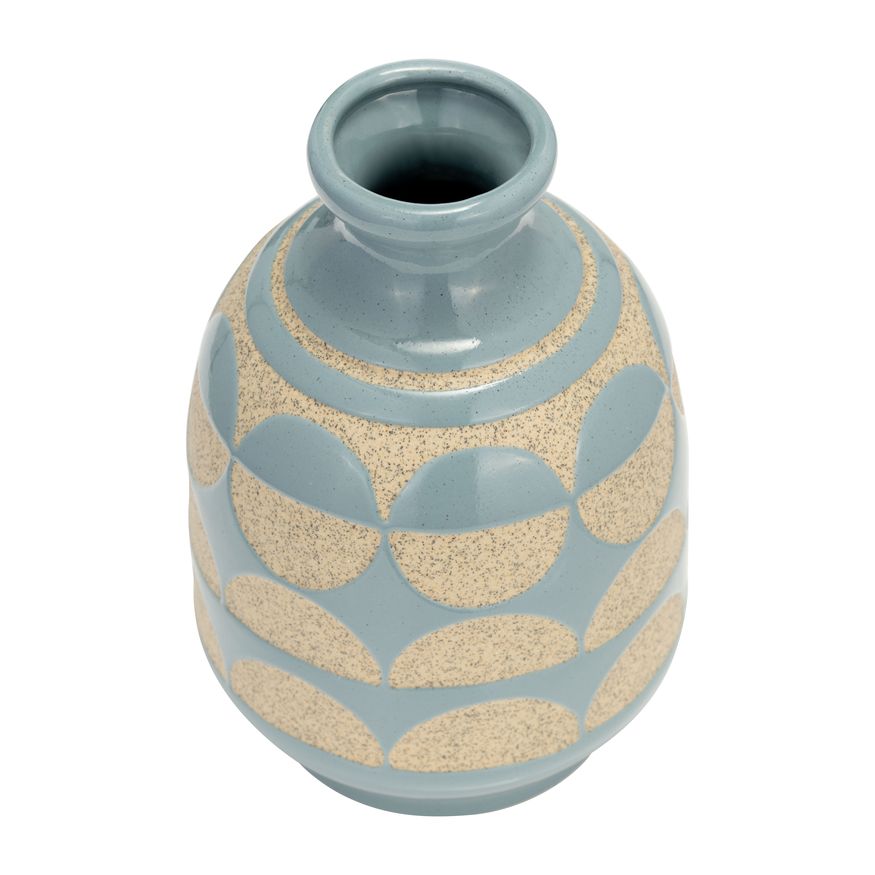 Sagebrook 10" Ceramic Half Circles Vase - Cameo Blue
