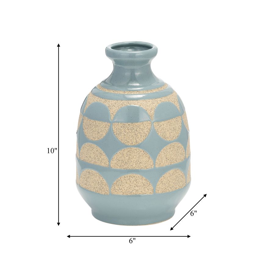 Sagebrook 10" Ceramic Half Circles Vase - Cameo Blue
