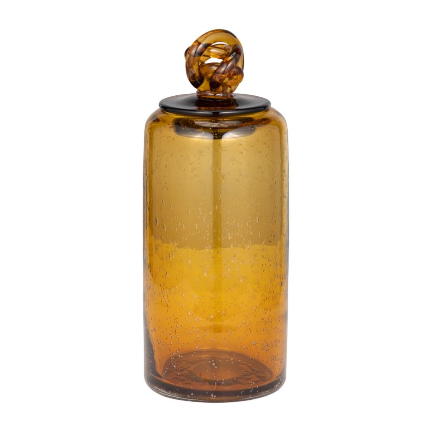 Sagebrook 12" Glass Jar With Knot Lid - Dark Amber
