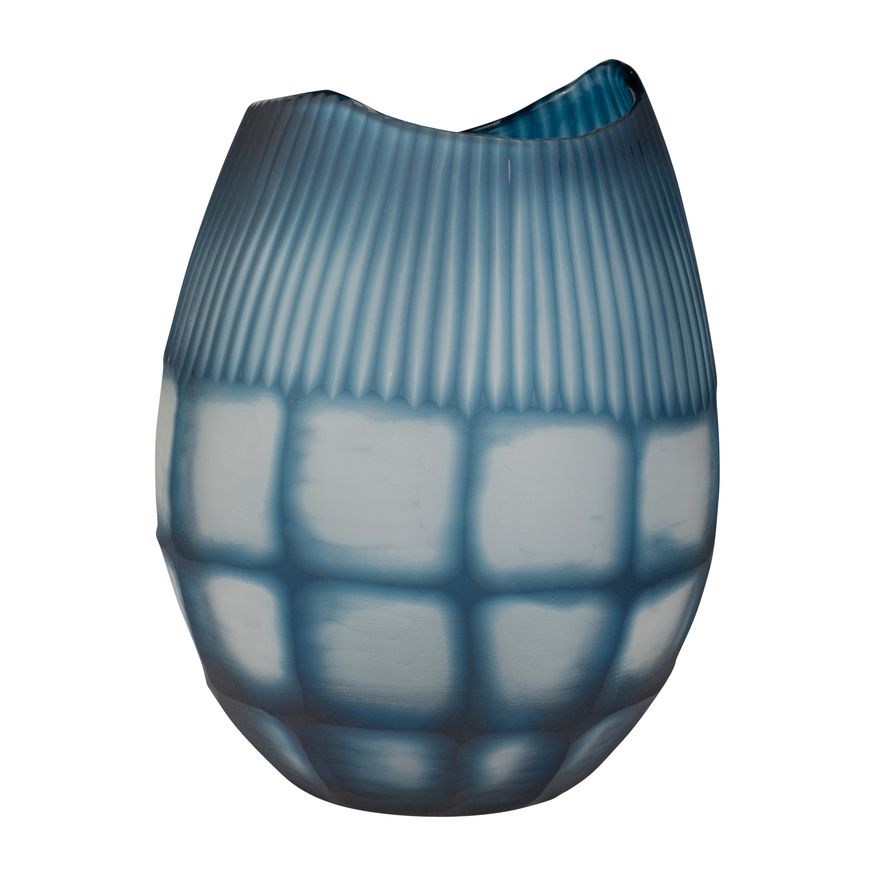 Sagebrook - 12" Glass Carved Vase in Blue