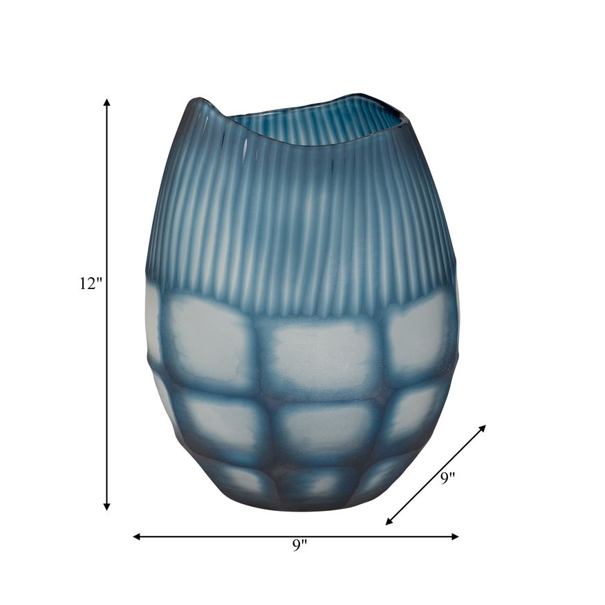 Sagebrook - 12" Glass Carved Vase in Blue