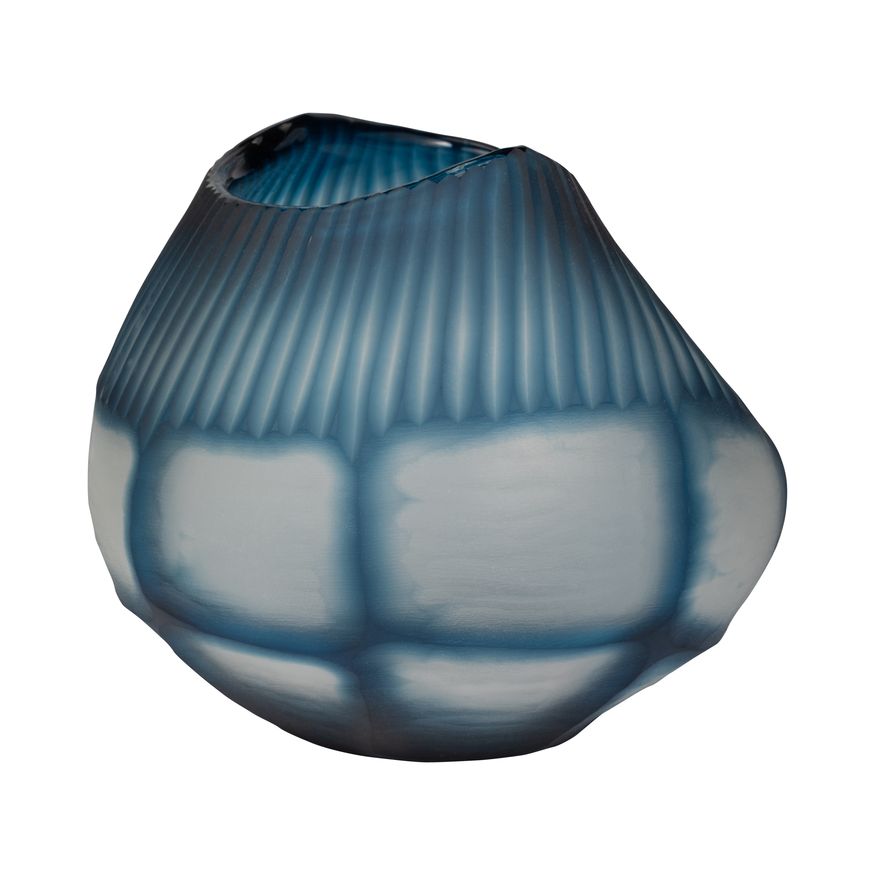 Sagebrook - 9" Glass Carved Bowl Blue