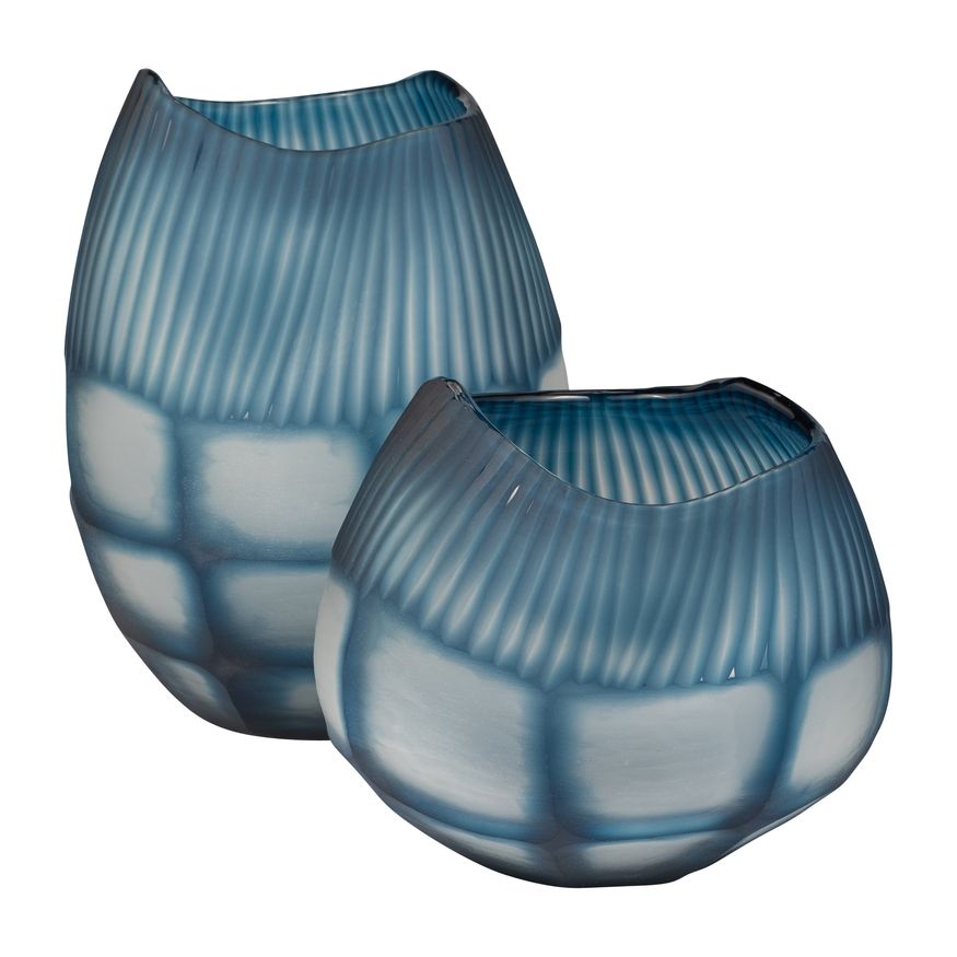Sagebrook - 9" Glass Carved Bowl Blue