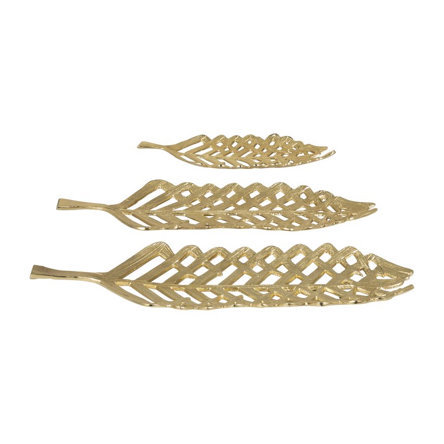 Sagebrook - 14"/21"/23" Metal Open Cut Leaf Plate (Set Of 3) in Gold