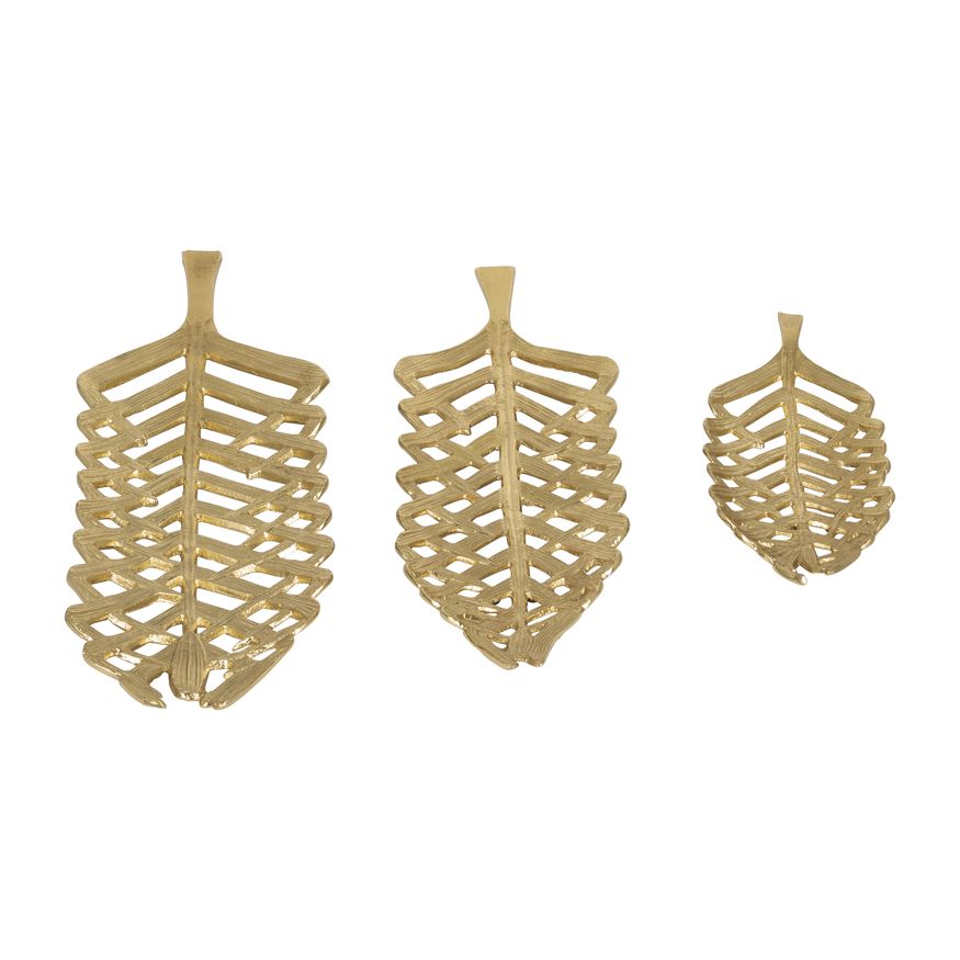 Sagebrook - 14"/21"/23" Metal Open Cut Leaf Plate (Set Of 3) in Gold