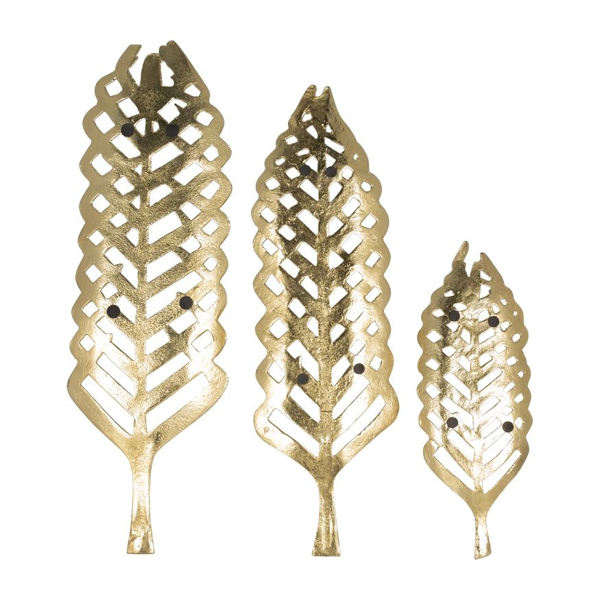 Sagebrook - 14"/21"/23" Metal Open Cut Leaf Plate (Set Of 3) in Gold