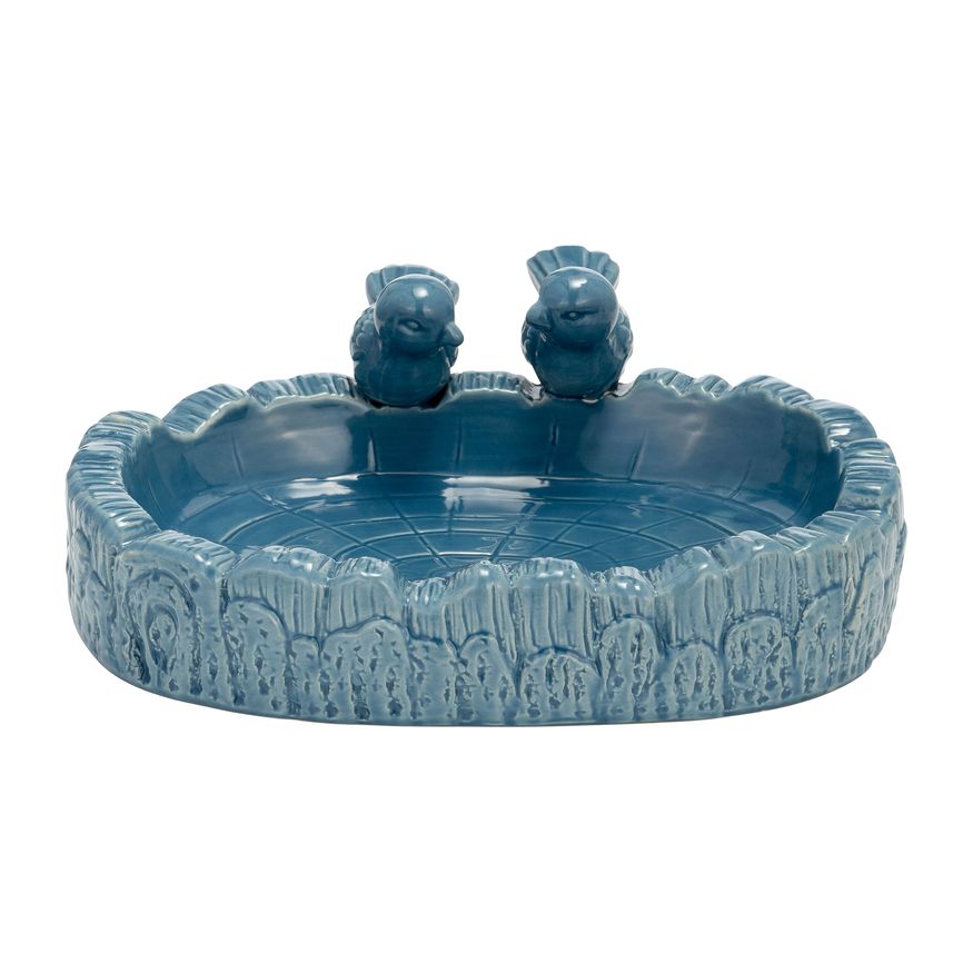 Sagebrook - 10" 2-Bird In Pond Ceramic Feeder