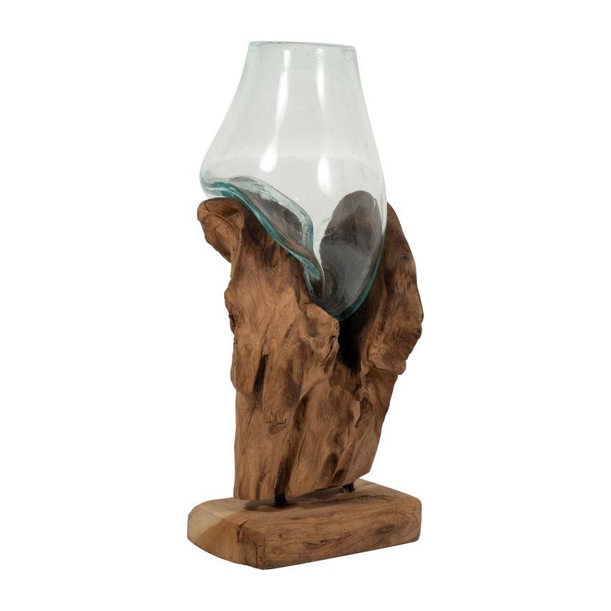 Sagebrook - 13" Glass Vase In Wood Stand