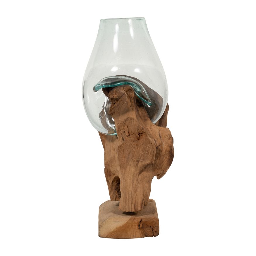 Sagebrook 13" Glass Vase In Wood Stand - Brown