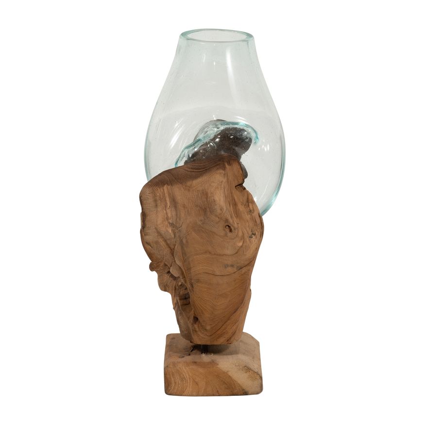 Sagebrook 13" Glass Vase In Wood Stand - Brown