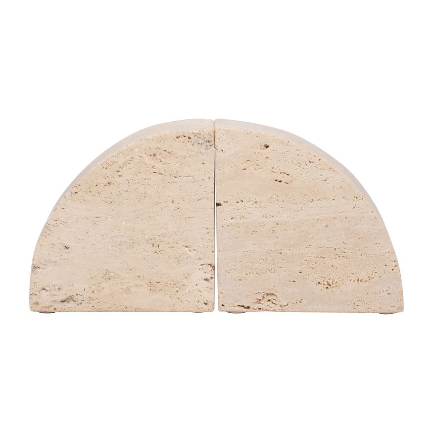 Sagebrook - 5" Travertine Half Dome Bookends (Set Of 2) in Tan