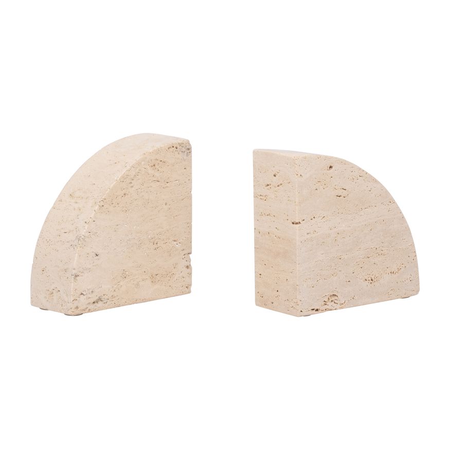 Sagebrook - 5" Travertine Half Dome Bookends (Set Of 2) in Tan