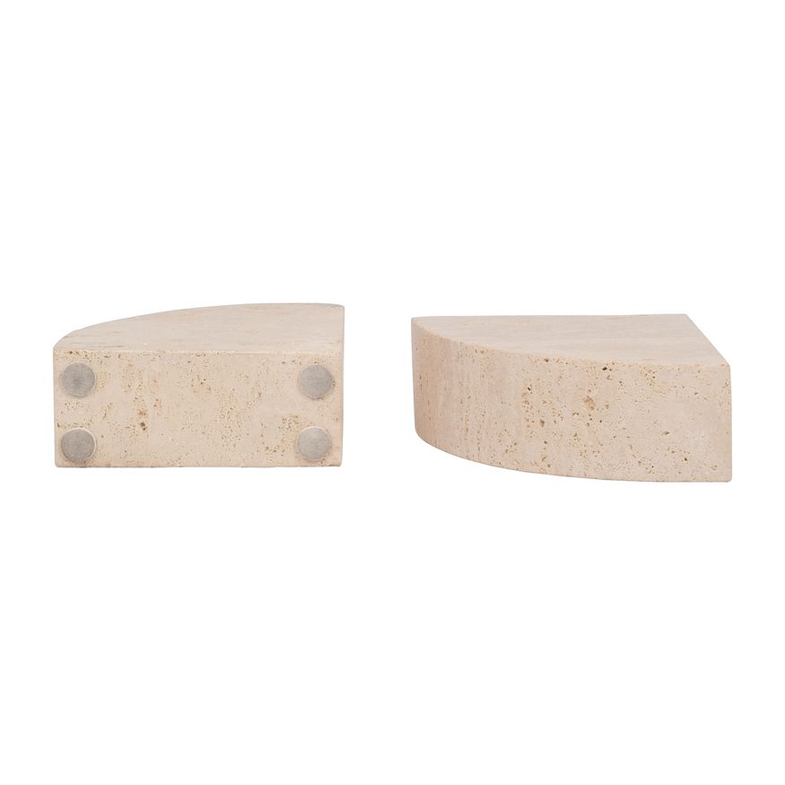 Sagebrook - 5" Travertine Half Dome Bookends (Set Of 2) in Tan