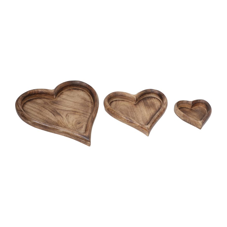 Sagebrook - 7"/11"/14" Wood Heart Trays (Set Of 3)