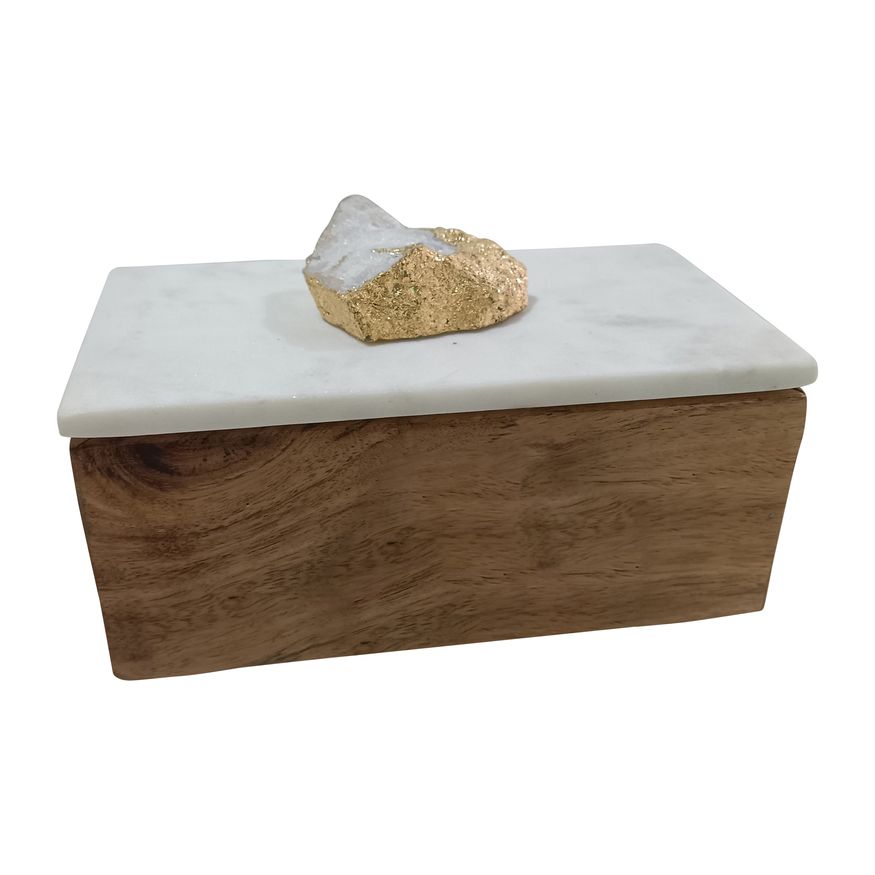 Sagebrook - 7" Marble Clear Agate Cluster & Wood Base Box