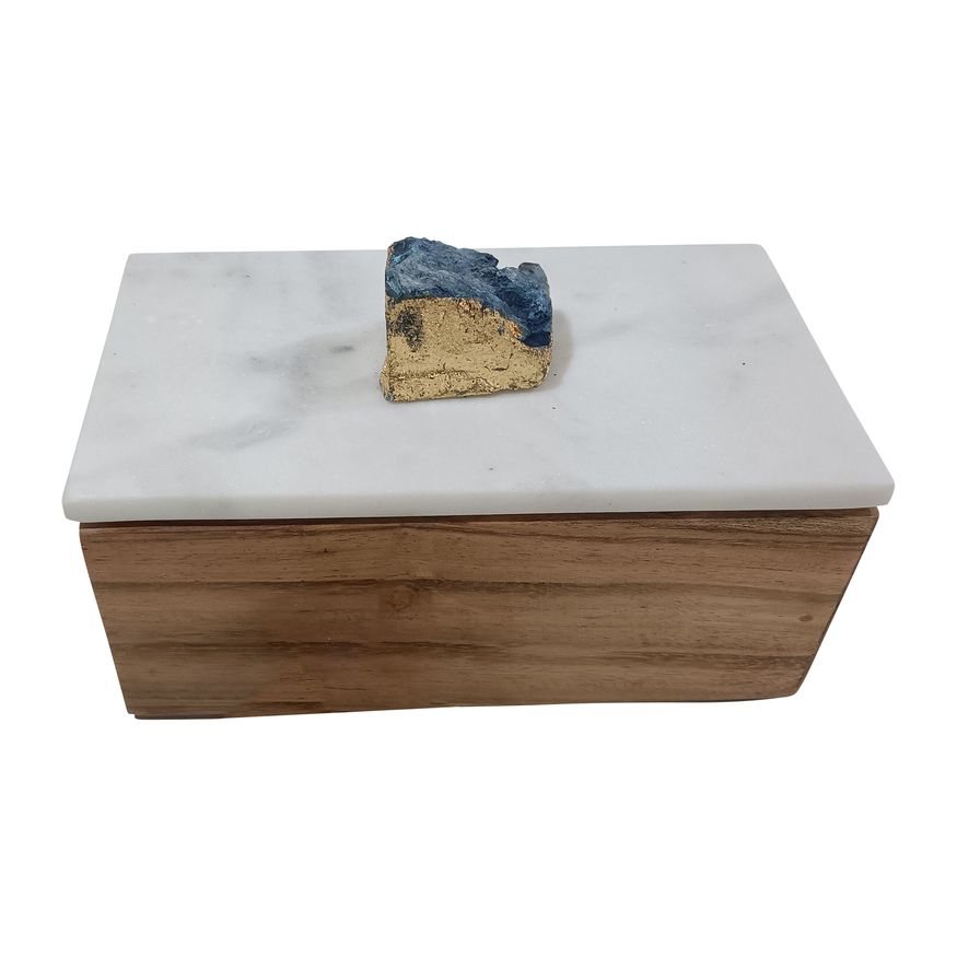 Sagebrook - 7" Marble Clear Agate Cluster & Wood Base Box