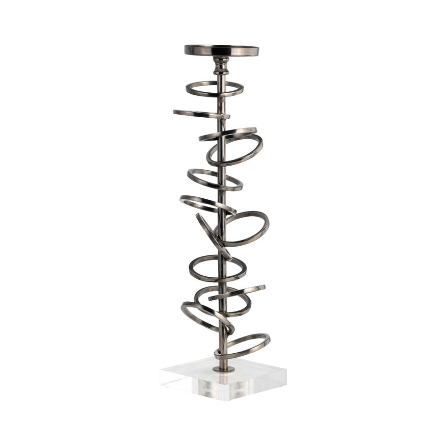Sagebrook 15" Metal Ring Toss On Acrylic Candle Holder - Gunmetal