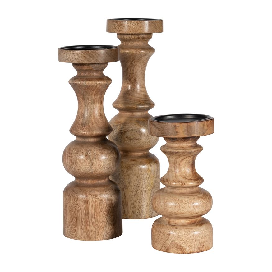 Sagebrook 12" Wood Traditional Pillar Candle Holder - Natural