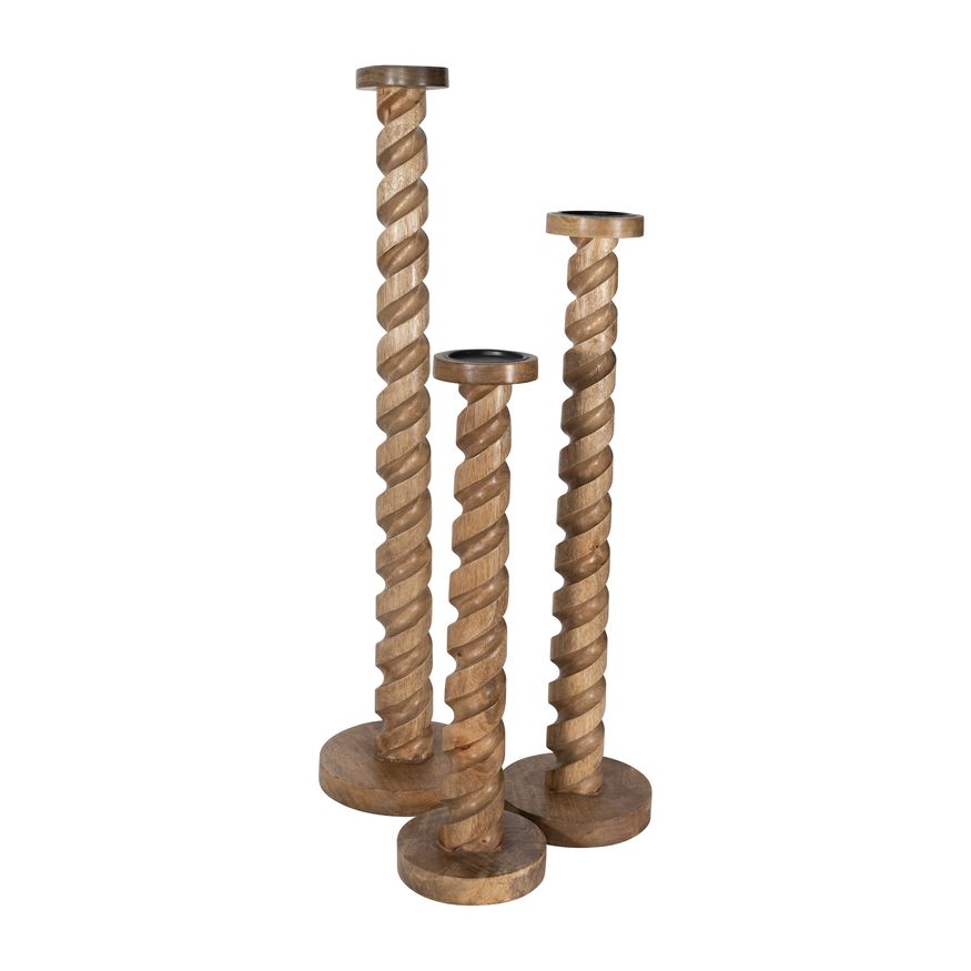 Sagebrook 30" Wood Spiral Floor Pillar Candle Holder - Natural