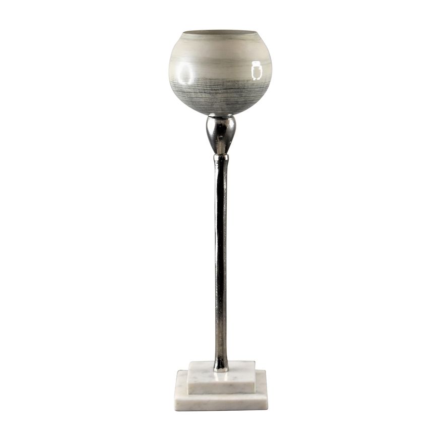 Sagebrook - 15" Glass Votive Holder With Marble Stand