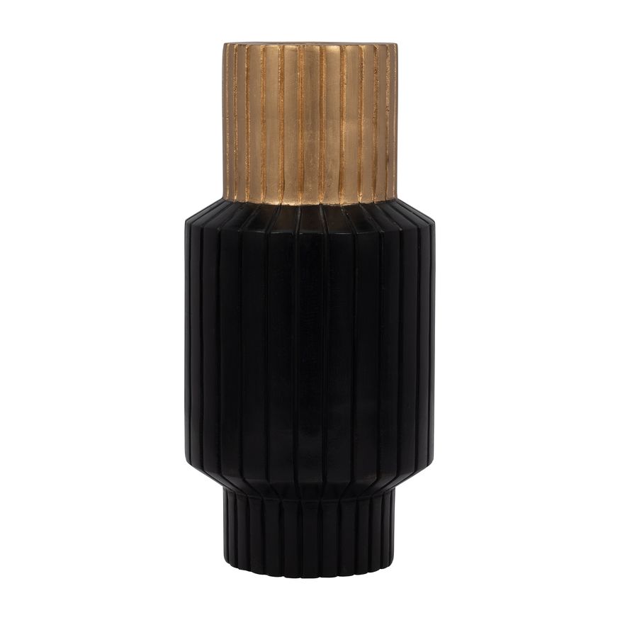 Sagebrook - 11" Wood Carved Totem Vase With Gold Top
