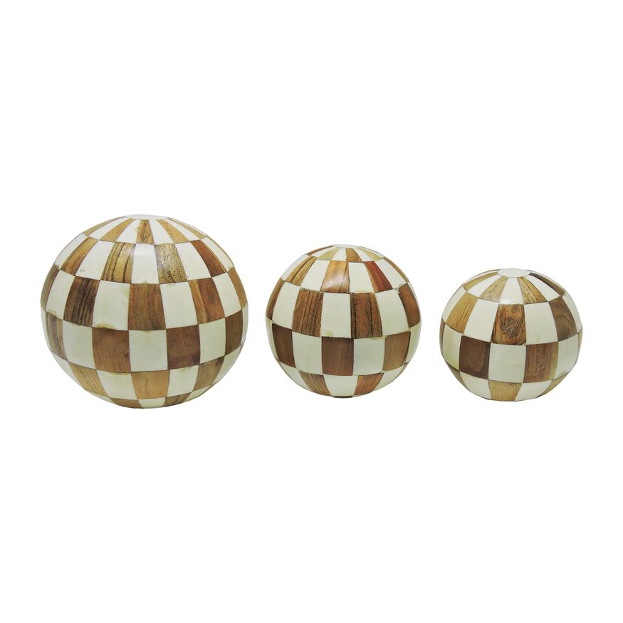 Sagebrook - 4"/5"/6" Resin Checkered Orbs (Set Of 3)