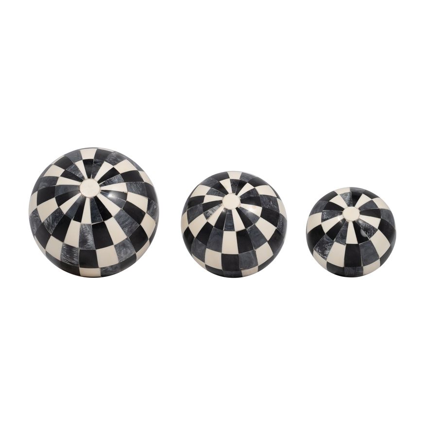 Sagebrook - 4"/5"/6" Resin Checkered Orbs (Set Of 3)