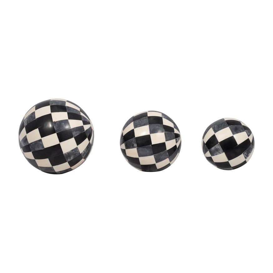 Sagebrook - 4"/5"/6" Resin Checkered Orbs (Set Of 3)