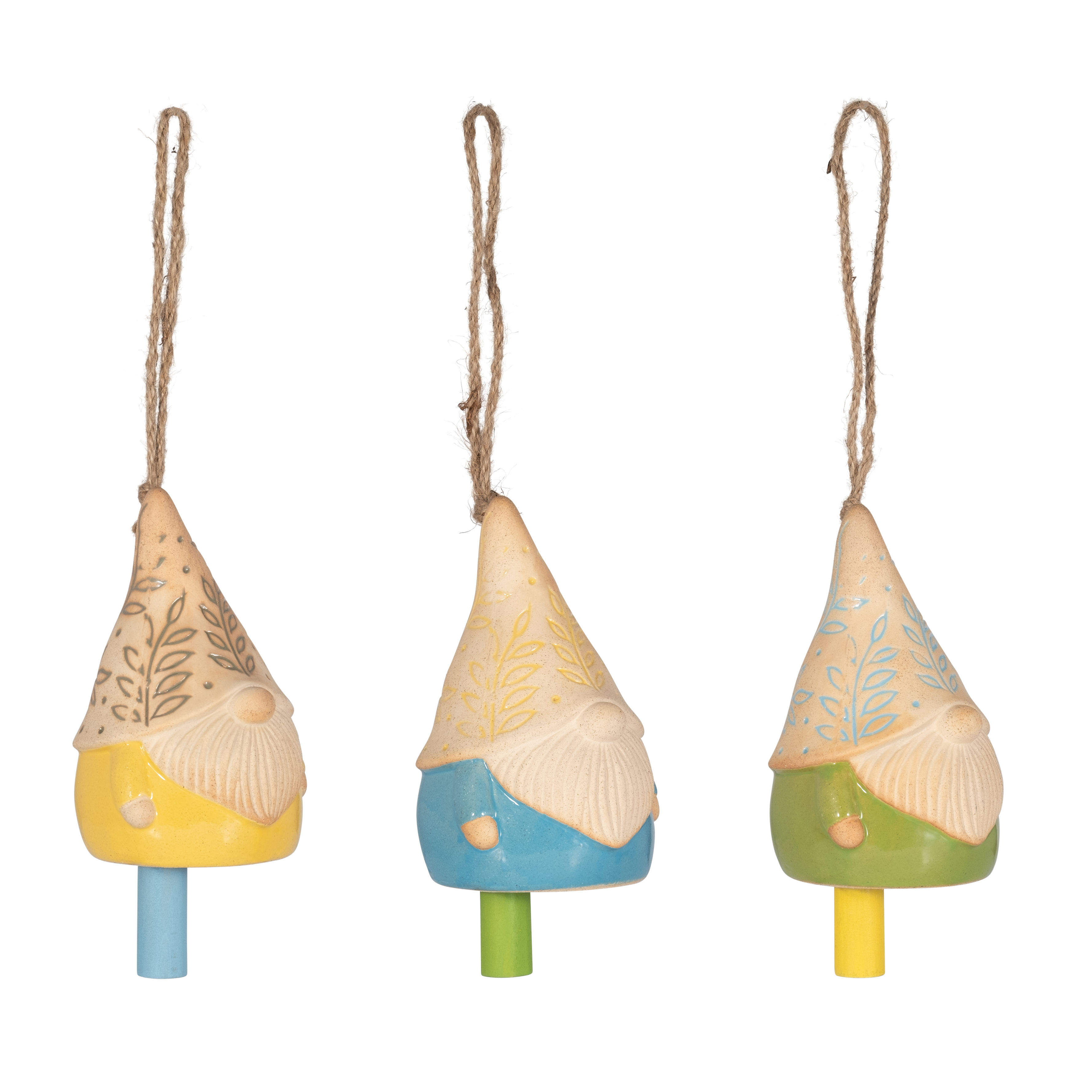 Sagebrook - Ceramic Gnome Bells (Set Of 3) in Multi-Color