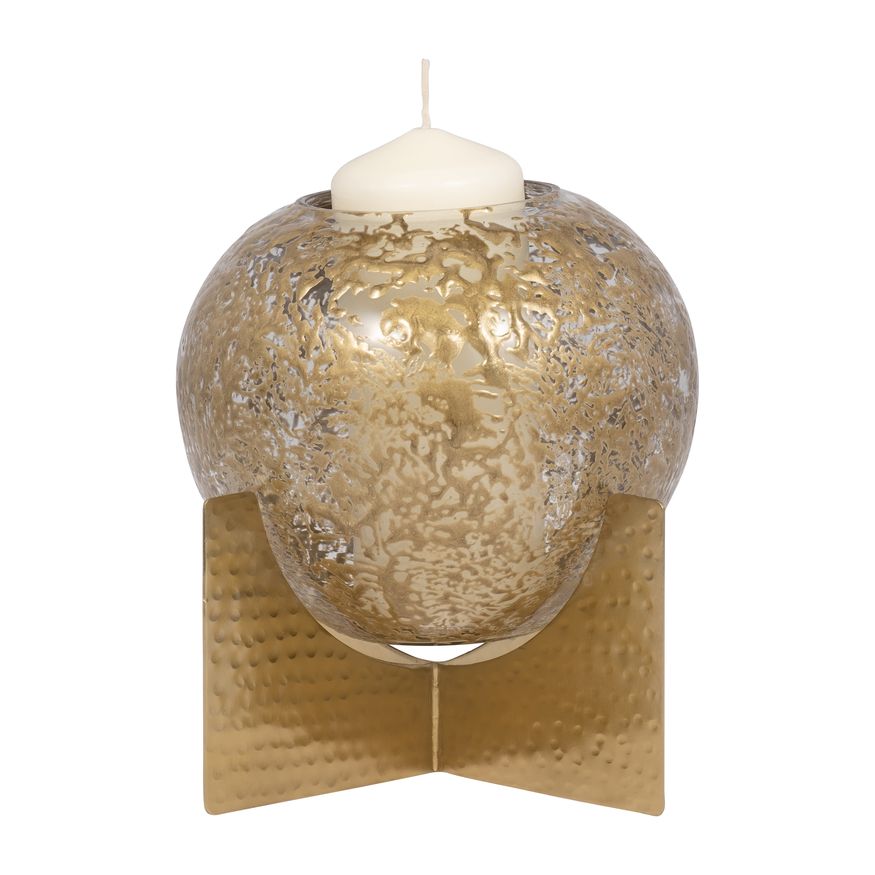 Sagebrook 8" Glass Hurricane Orb - Clear/Gold