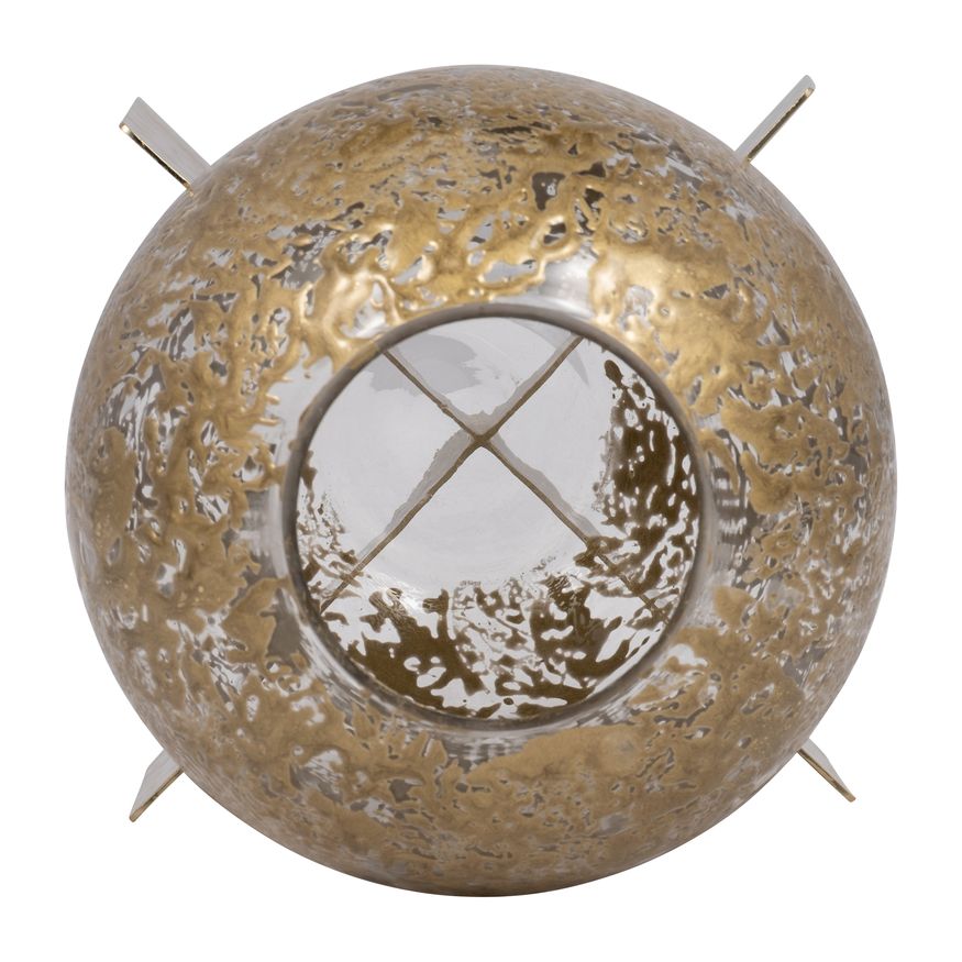 Sagebrook 8" Glass Hurricane Orb - Clear/Gold