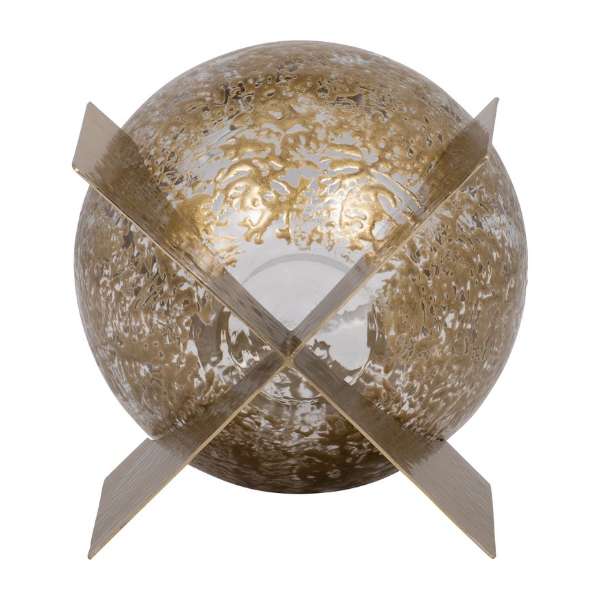Sagebrook 8" Glass Hurricane Orb - Clear/Gold