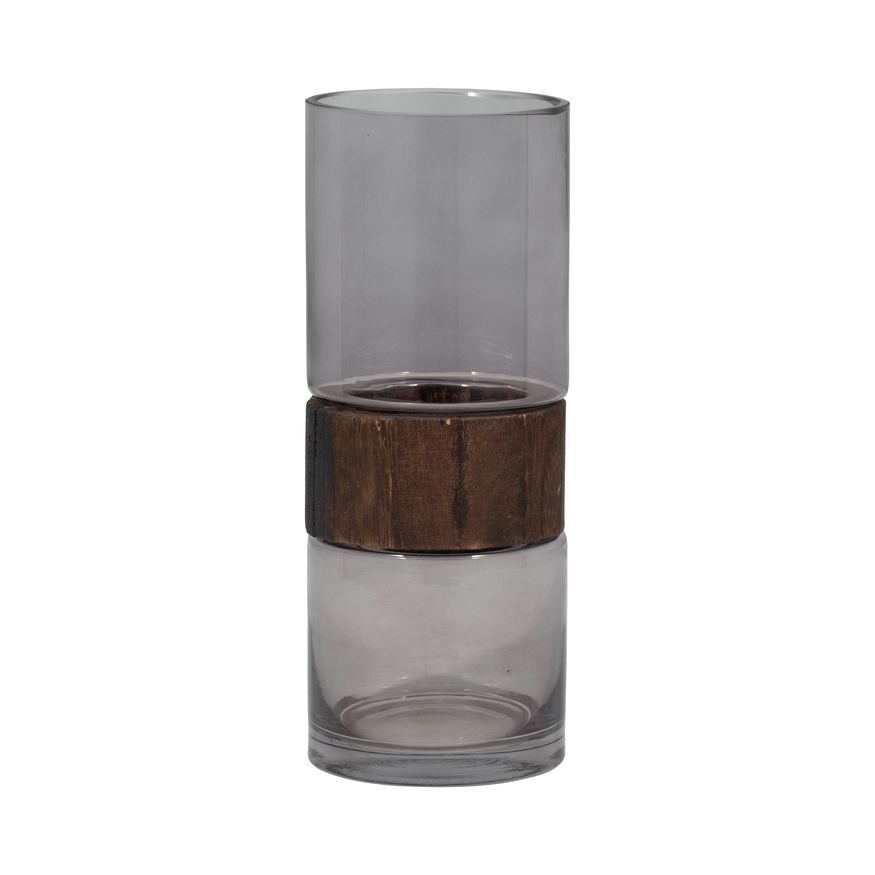 Sagebrook - 10" Glass Cylinder Vase With Wood Band
