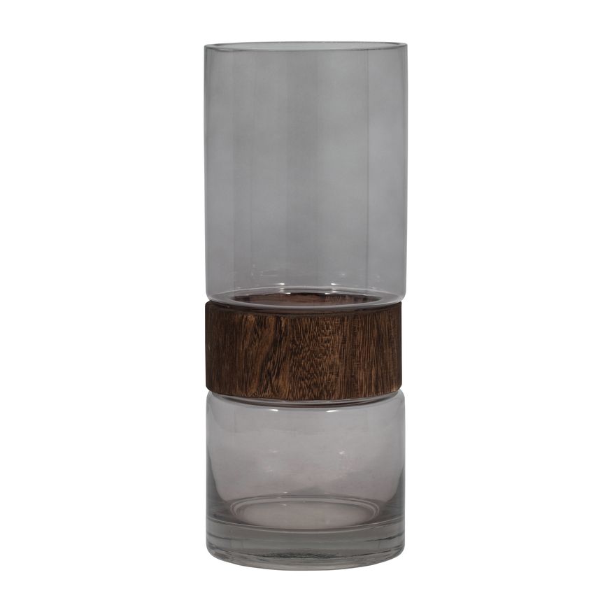 Sagebrook - 10" Glass Cylinder Vase With Wood Band