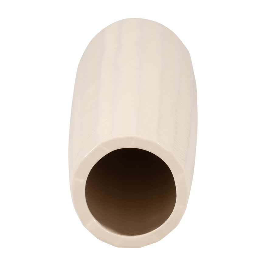 Sagebrook 24" Ceramic Etched Lines Cylinder Vase - Cotton
