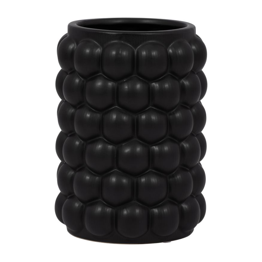 Sagebrook - 12" Ceramic Etched Lines Cylinder Vase