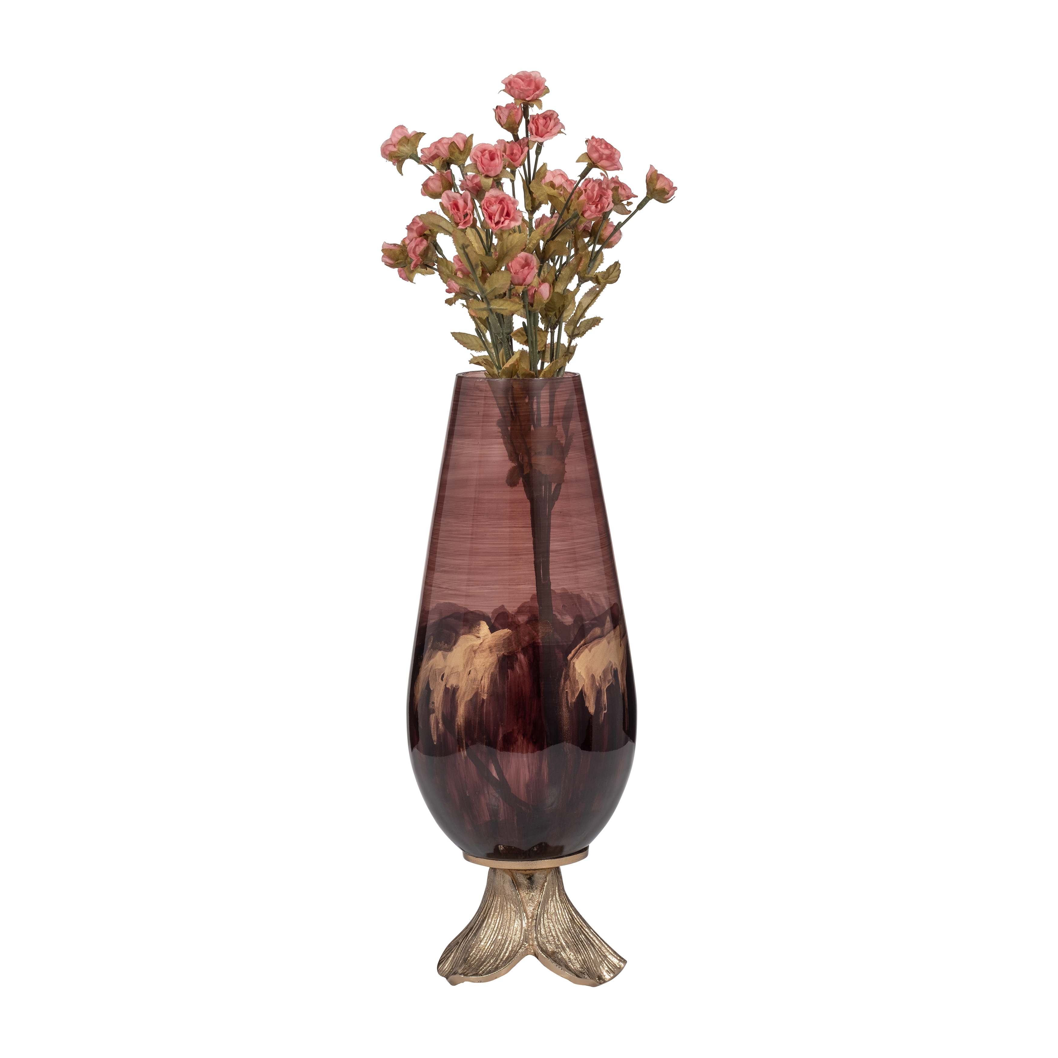 Sagebrook 15" Glass Vase with Leaf Base - Bronze