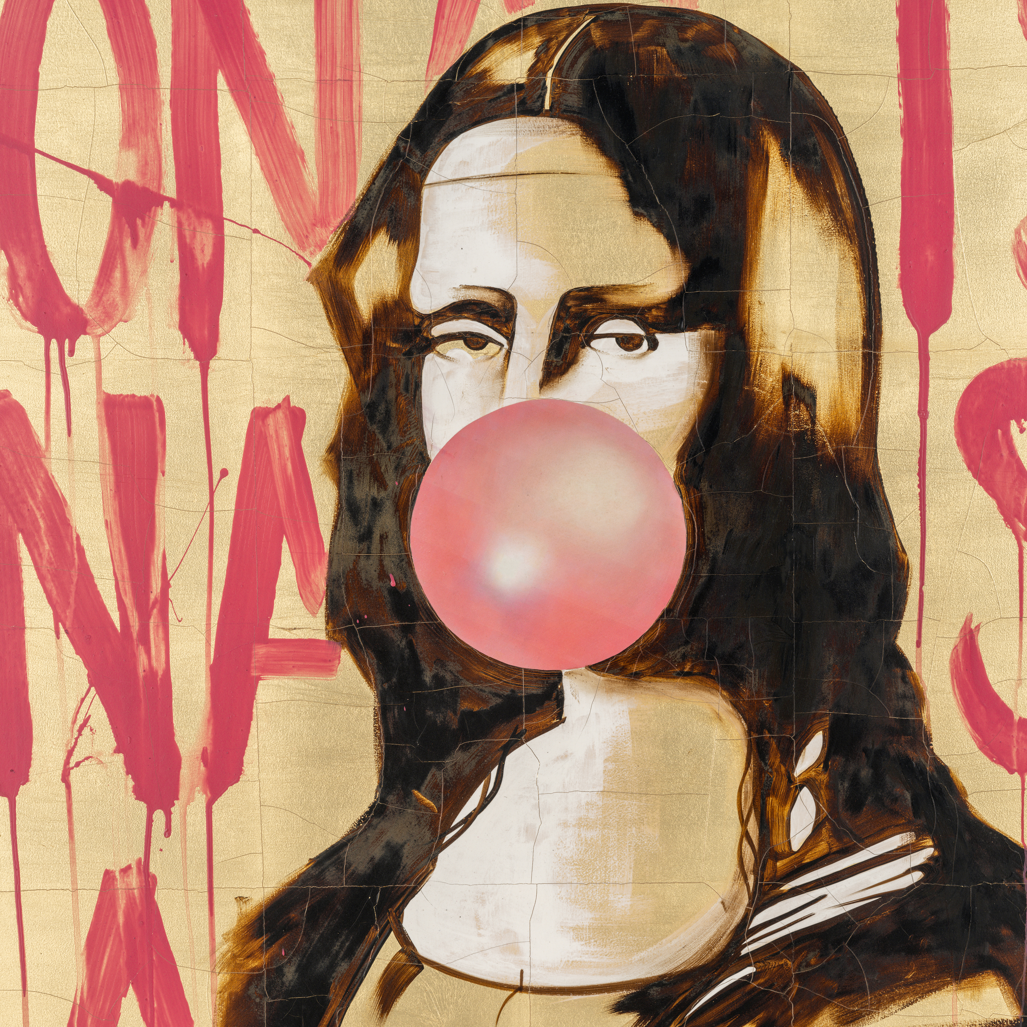 Sagebrook - 47"x47" Hand Painted Bubble Gum Mona Lisa in Brown/Pink