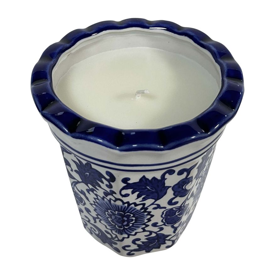 Sagebrook - 4" 7 Oz Fluted Chinoiserie Candle in Blue/White