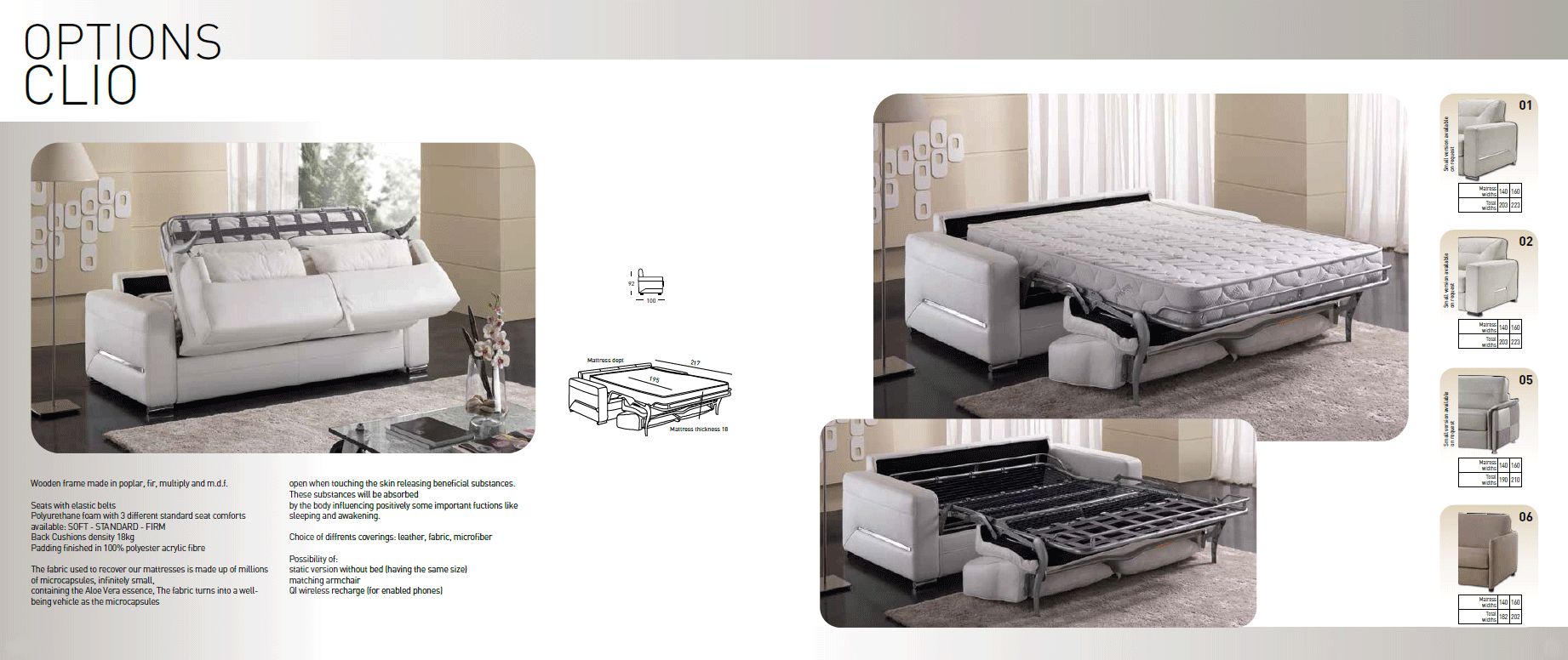 Satis Clio Sofa Bed Mattress 160, Cat. B Leather