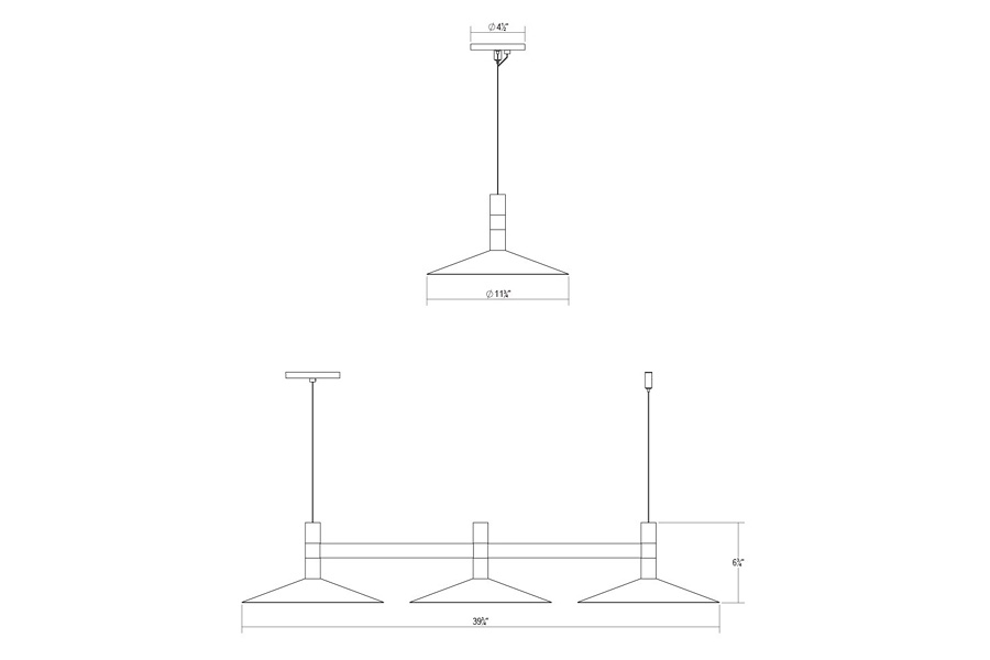 Sonneman Systema Staccato Linear Pendant - Bright Satin Aluminum, 3 Light, Cone