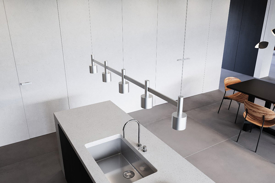 Sonneman Systema Staccato Linear Pendant - Satin Black, 3 Light, Drum